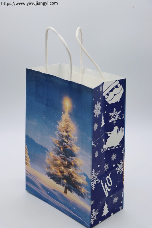Christmas Blue and Gold Christmas Tree Paper Bag
